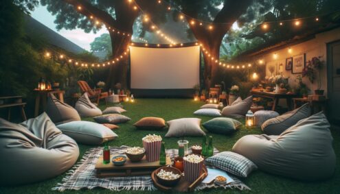 outdoor movies night set up