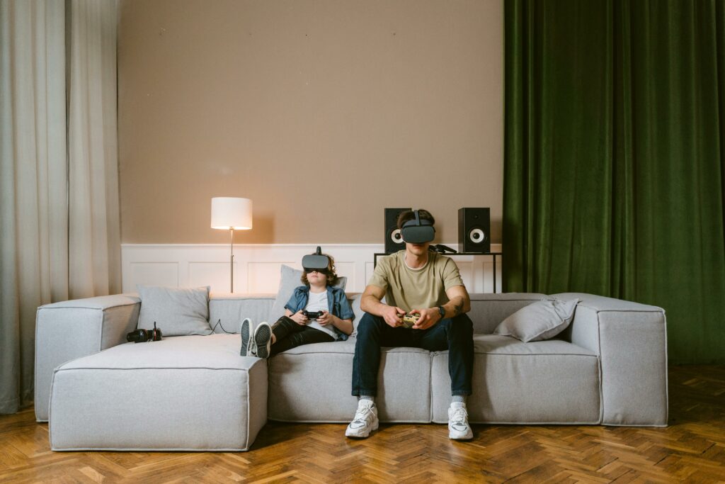 Family enjoying virtual reality